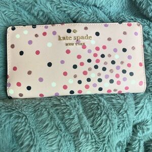 Kate Spade Pink Confetti Polka Dot Long Leather Wallet